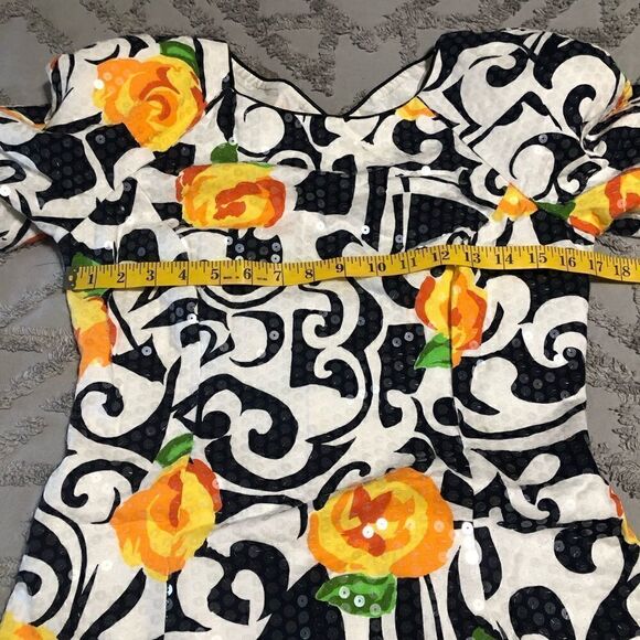 vintage Chancelle abstract floral print sequined dress size 6 - Picture 7 of 14